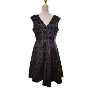 Worthington Black Lace-Pattern V-Neck Fit & Flare Midi Dress